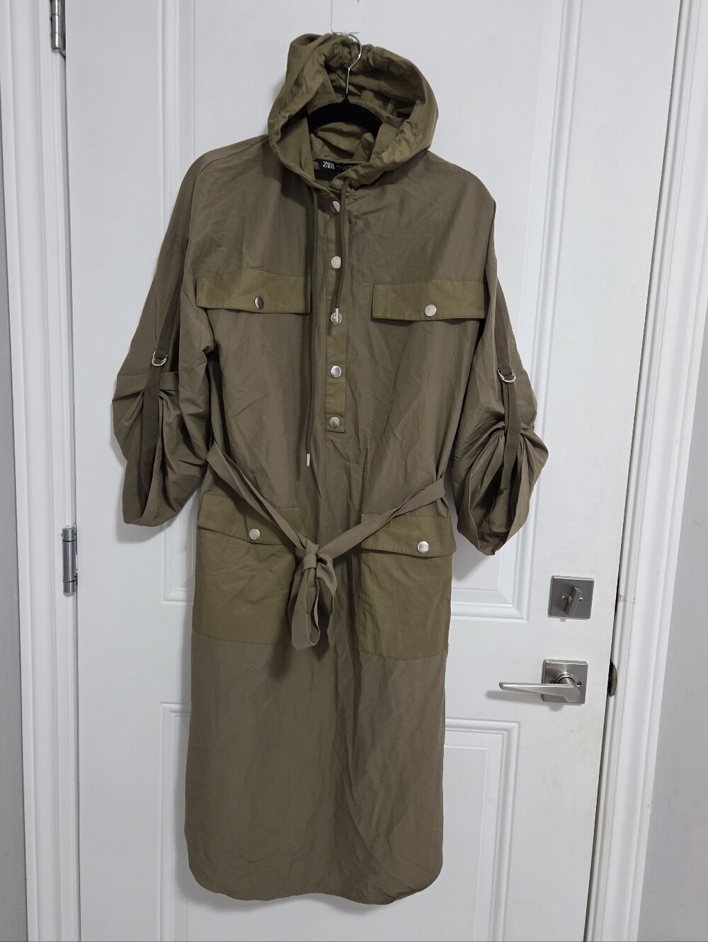 Zara Women's Oversized Military Style Midi Shirt Dress with A Belt - Size S